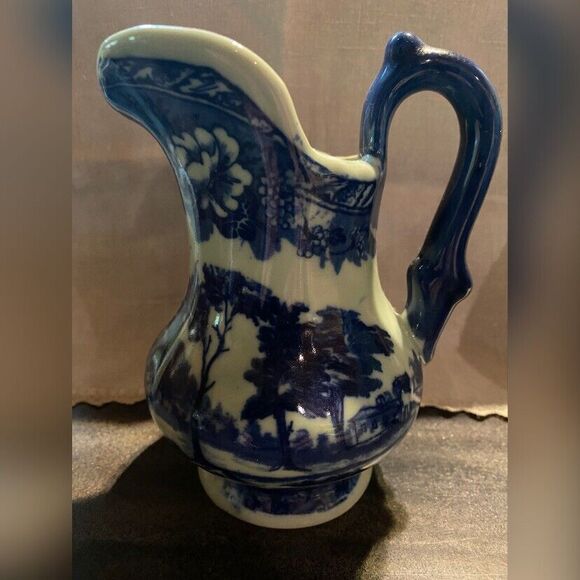 Vintage Victoria Ware Pitcher Ironstone Blue White 6” - Picture 1 of 4